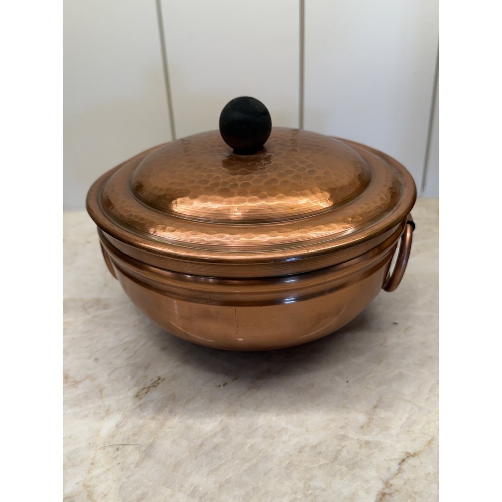 Gregorian Copper Bowl with lid Hammered Copper 10.5" Across 6" Tall USA
